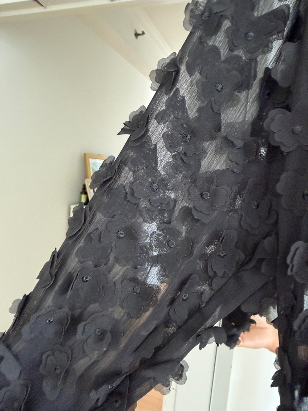 ZARA Black 3D Floral Appliqué Sheer Blouse - Picture 3 of 5
